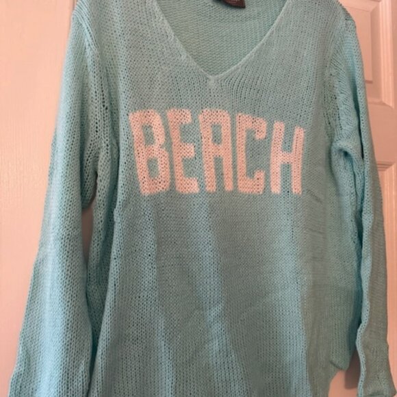 Wooden Ships Teal BEACH Roll Crew Neck Sweater, Size Medium/Large - Picture 1 of 3